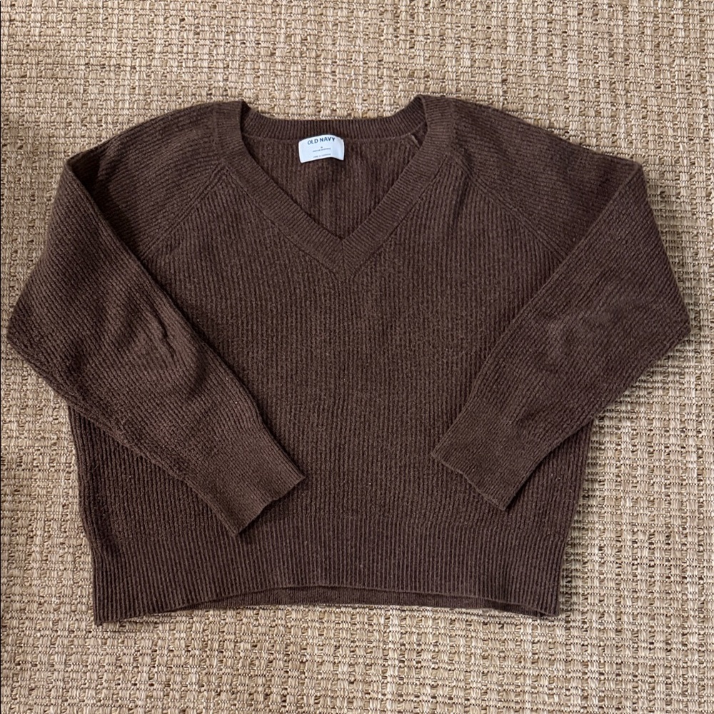 Old Navy Brown V-Neck Knit Pullover Sweater